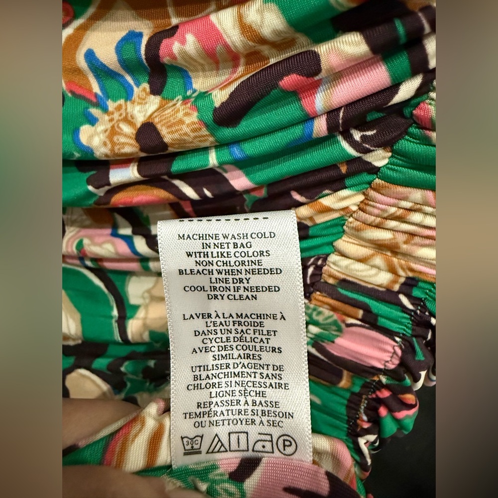 NWT A.L.C. Kiki Green Floral Ruched Stretch Dress Size Large - Picture 9 of 11